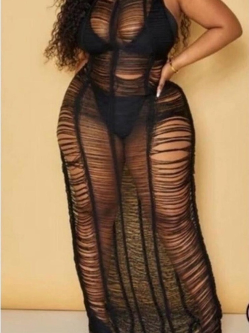 PrettyLittleThing Black Sheer Ripped Maxi Dress
